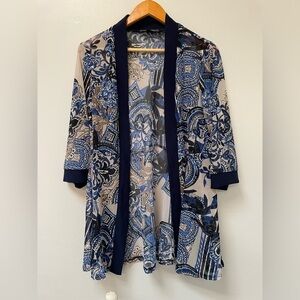 R & M RICHARDS WOMAN Open Long Cardigan Jacket Blue Gray Size 12 Petite